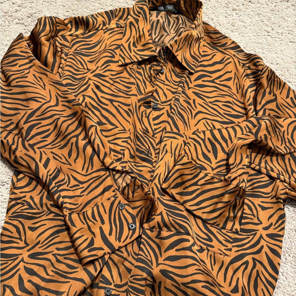 Zara Tiger Print Button-Up Shirt